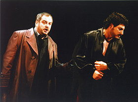 Stephan Pyatnychko as Rodrigo with tenor Jose Cura, Don Carlo, Zurich Opera